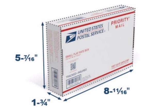 USPS Priority Small Flat Rate Box, 8-11/16″ × 5-7/16″ × 1-3/4″